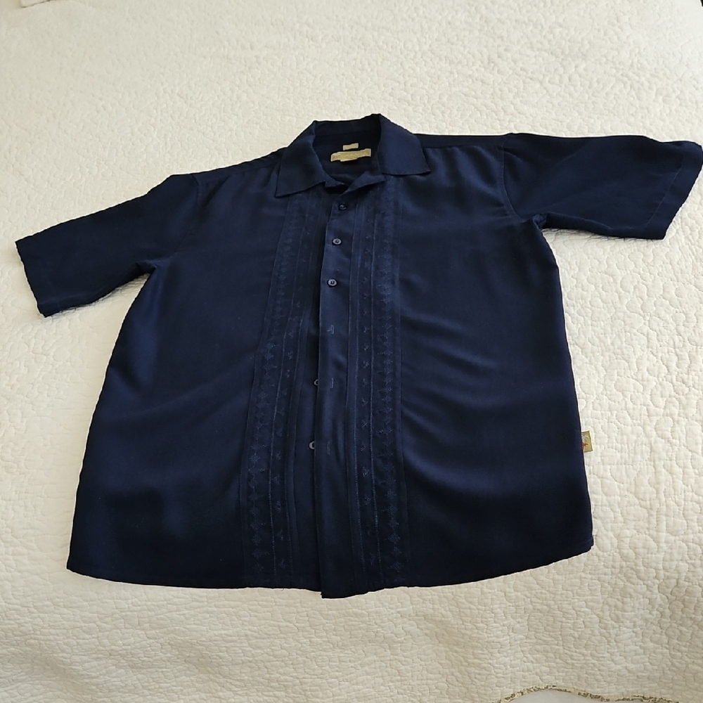 Cabana Short Sleeve Button Down Navy Blue Men's Shirt Size M